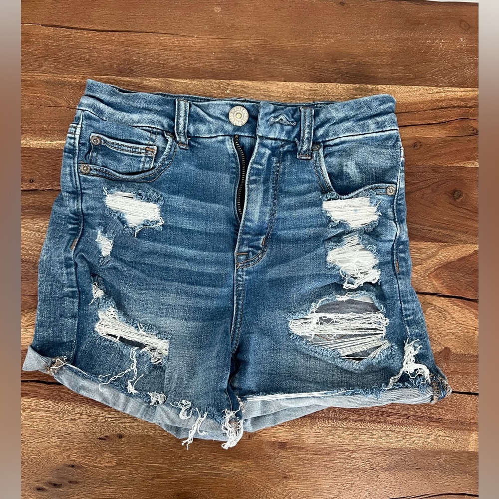 American Eagle Outfitters Blue Distressed Jean Shorts